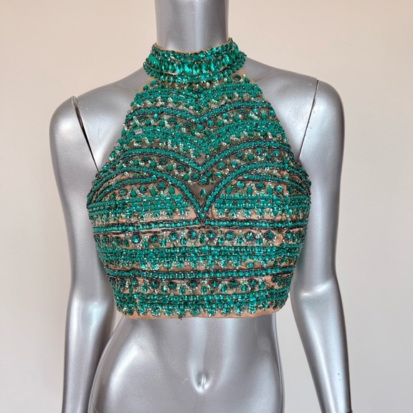 Tops - Women evening crop top top with crystals size M
